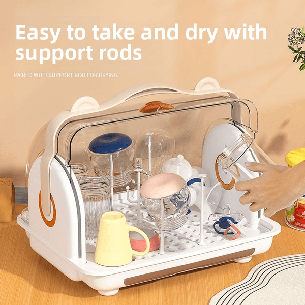 Baby Bottle Drying Rack with Dustproof Lid - BPA-Free Large Capacity Storage Organizer for Infant Bottles & Utensils