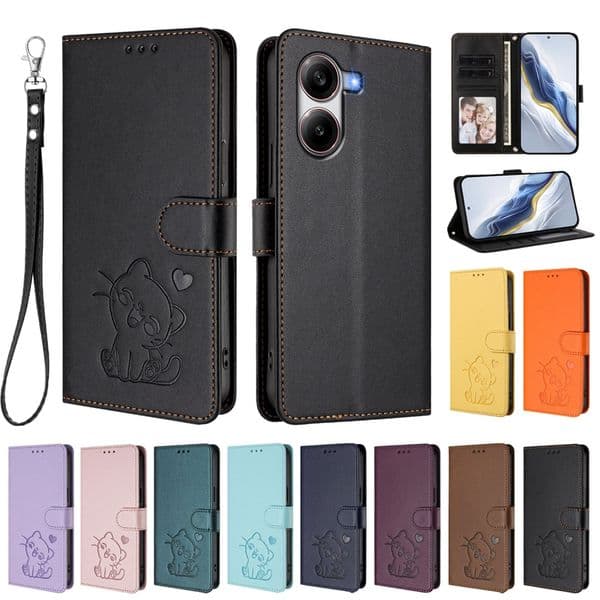 Hpy Cat PU Leather Wallet Cases For Moto G86 Power G56 Edge 60 G Stylus 5G 2025 Xiaomi 15 14 Ultra Pro 15T Love Heart ID Card Slot Flip Cover Holder Pouch