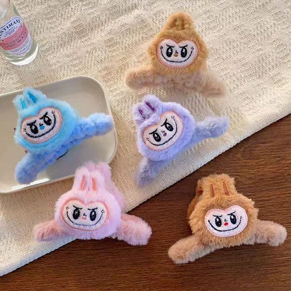 Labubu Plush Hair Claw Hats Scarves Gloves Cute Cartoon Hair Clip for Updos Hair Claw Accessories Set Claw Clips Jaw Clip Barrettes Hair Band