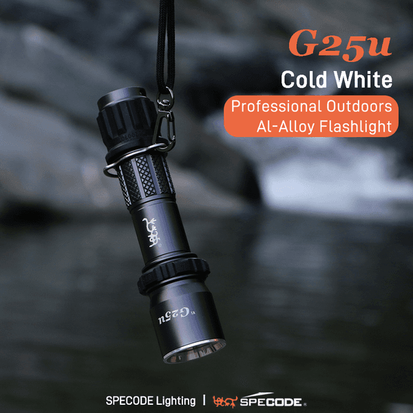 SPECODE G25u Cool White Professional Lighting Aluminum Alloy LED Flashlights High Lumens Super Bright Waterproof for Outdoor Activity Emergency Use