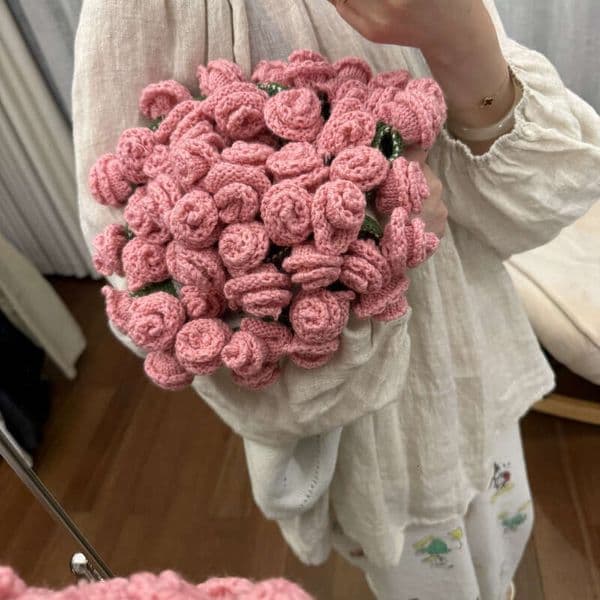 Knitted Flower Blanket Multipurpose Blanket Hand Woven Blanket Rose Bouquet Finished Office Nap Yarn Ball Handwoven Blanket Gift For Best F