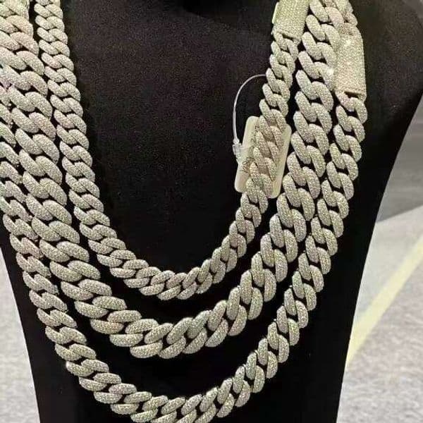 Trendy Style Sterling Sier Ice Crystal Hip Hop VVS Moissanite Cuban Chain Men's Necklace