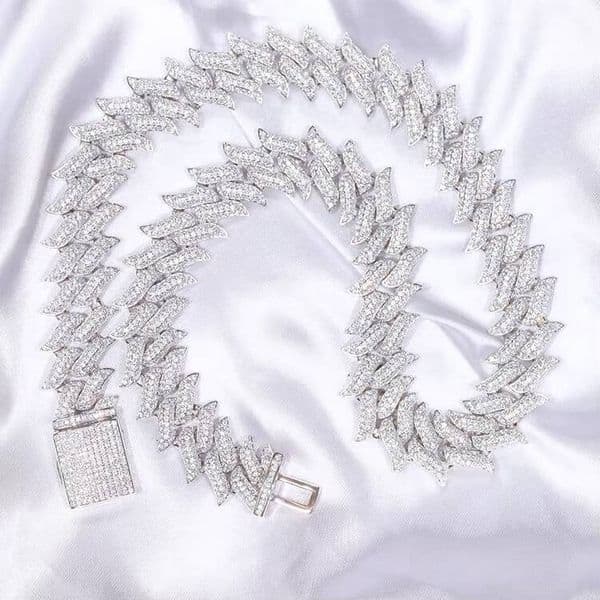 Custom Spiked Silver Ice Cuban Link Chains S925 White Gold Plated Cuban Link Chain Necklace with GRA Diamond Mens Jewelry