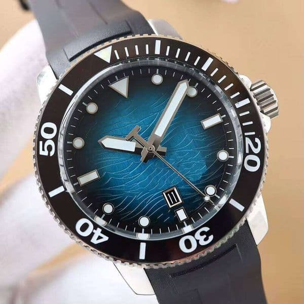 Custom Designer Watch with Silicone Strap and Blue Sapphire Dial