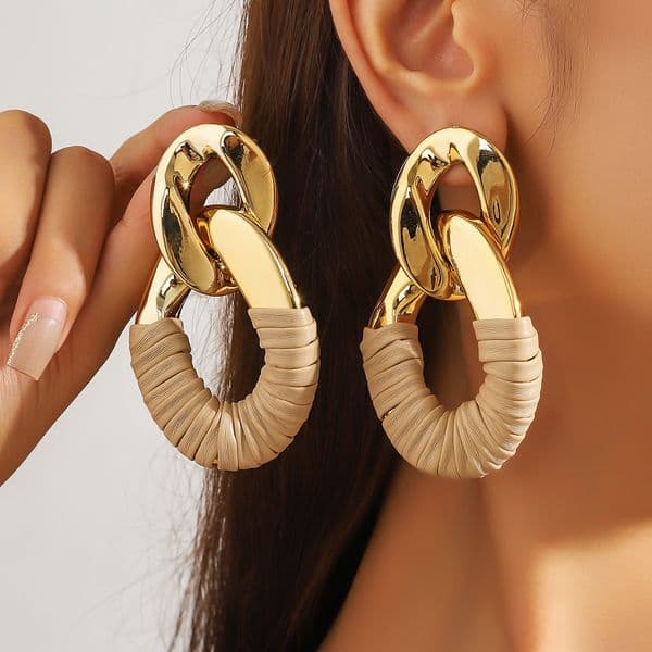 Luxury Brand Designer Jewelry Exaggerated Wrinkled Oval Faux Leather Wrapped Silver Needle Earrings High-End Leopard Print European And American Fashion Elegant