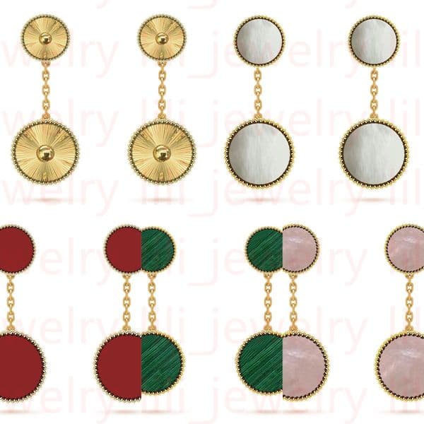 Four Leaf Clover 2 Flower Diamond Earrings Available in Various Colors, Shell Agate 18k Gold and Silver, Birthday Party Wedding Gift