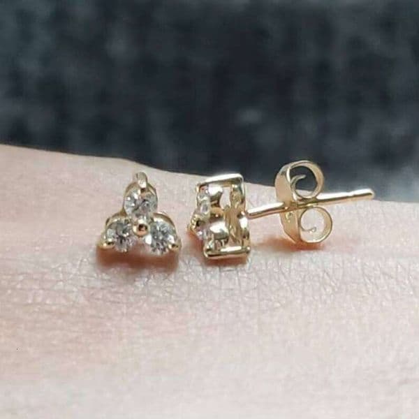 14K Gold 0.24 Ct Real Trio Earrings, Dia Studs