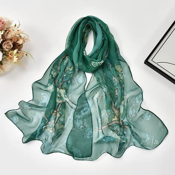 K1764 European and American style flower print polyester long scarf, women's spring and summer thin gauze scarf, versatile sun protection travel shawl wholesale