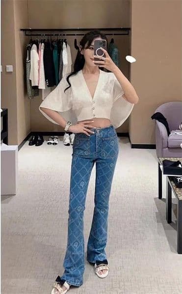 Chan designer clothes women camellia Printed jeans jeans women's designer high quality jeans flare pants women's straight pants wide leg pants stretchy women's jeans