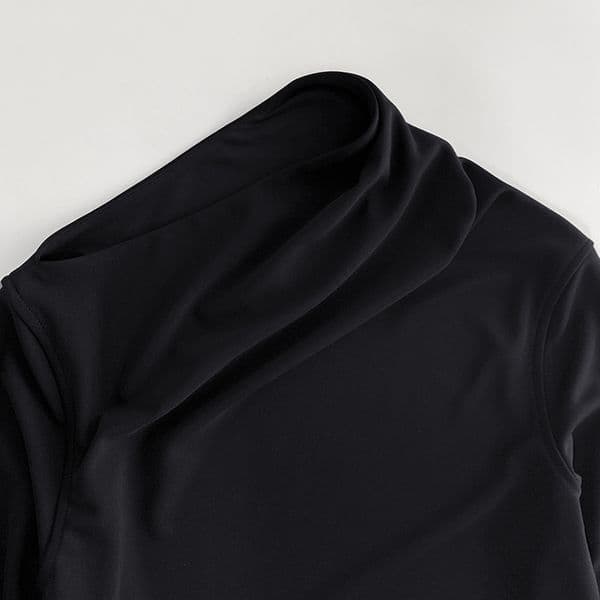 (70) Slanted collar, waisted, long sleeves, elastic dress, designer dress style, tall long dress