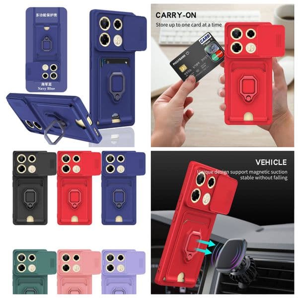 S25 Sliding Window Multi-function Case For Samsung S24 Ultra FE S23 Plus A56 A36 A26 A16 A06 A55 A35 A25 Soft TPU ID Credit Card Slot Bag Car Holder Metal