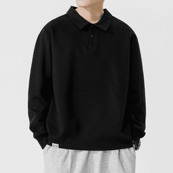 246 Men Long-sleeved Autumn and Winter Heavy Loose Solid Color Lapel Youth Casual