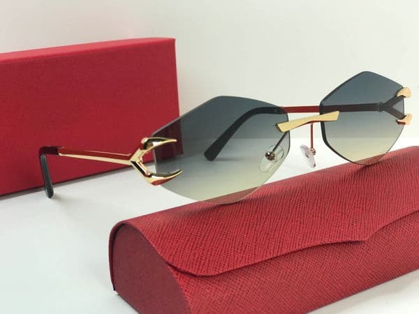 Luxury Designer Mens Rimless Panther Sunglasses Womens Polarized UV Protection Sun Glasses Vintage Driving Shades Lunettes De Soleil Femme BJ01