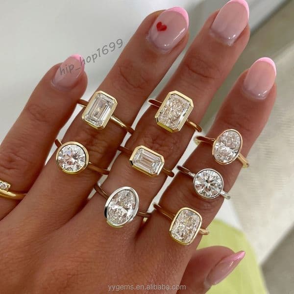 Customization Bezel Ring GRA Moissanite 14K Yellow Solid Gold Fashion Design Jewelry Wedding Ring Women Fine Rings