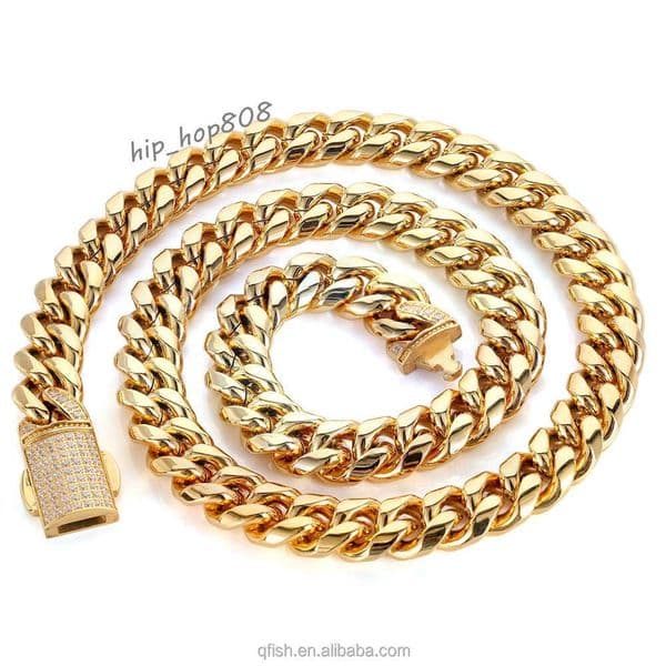 2025 New DE 12mm Mens Silver Gold Plated Curb Chain Necklace Jewelry Bling Zircon Clasp Thick Stainless Steel Cuban Link Chain