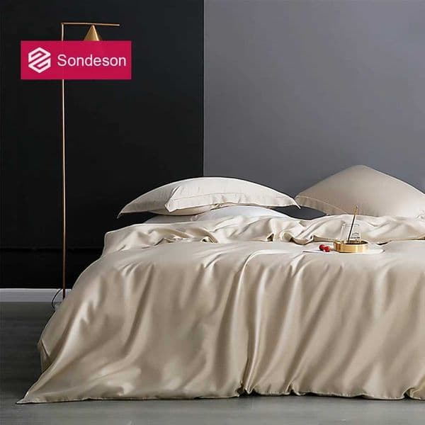 Sondeson Champagne Gold 100% Silk Bedding Healthy Skin Beauty Large Down Duvet Cover Flat Bed Sheet Bedding W250310