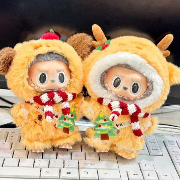 17cm Labubu Idol Dolls Clothes Christmas Cute Deer Dog Overalls Accessories Korea Kpop Exo Clothing Hoodie Plush DollS Clothes X2503111