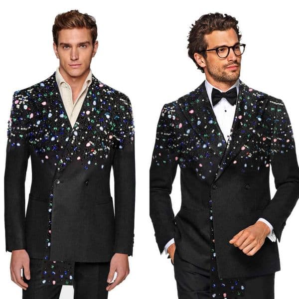 Colorful Wedding Tuxedos Double Breasted Crystal Bead Men Suit Peaked Lapel 2 Piece Set Jacket Pants Groom Business Blazers Customized