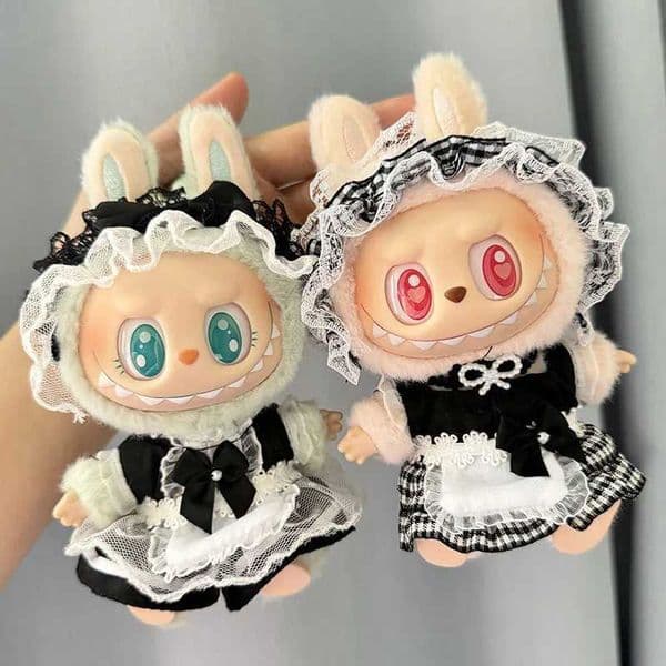17cm Labubu I II Idol Dolls Clothes Kawaii Cute Black Gauze Maid Dress Accessories Korea Kpop Exo Clothing Plush DollS Clothes X250311