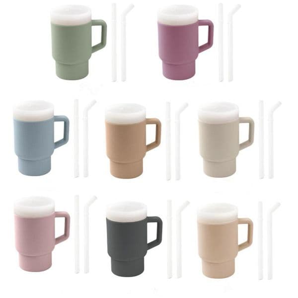 9oz Silicone Kids Tumbler With Handle & Two Straws Leakproof Adorable Miniature Insulated Baby Sippy Cups Unbreakable Drinking Travel Mugs Toddlers Water Bottle