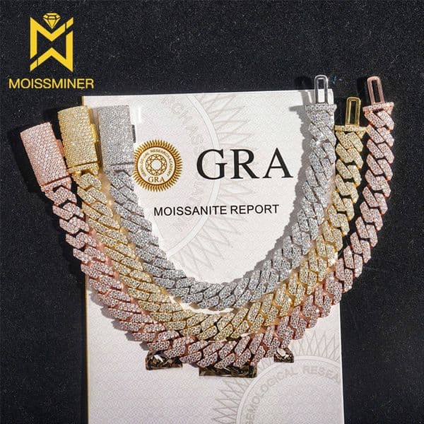 10mm 2 Rows Moissanite Cuban Chain Necklaces For Women S925 Silver Iced Out Chain Pass Diamonds Tester Hip Hop Goth Jewelry