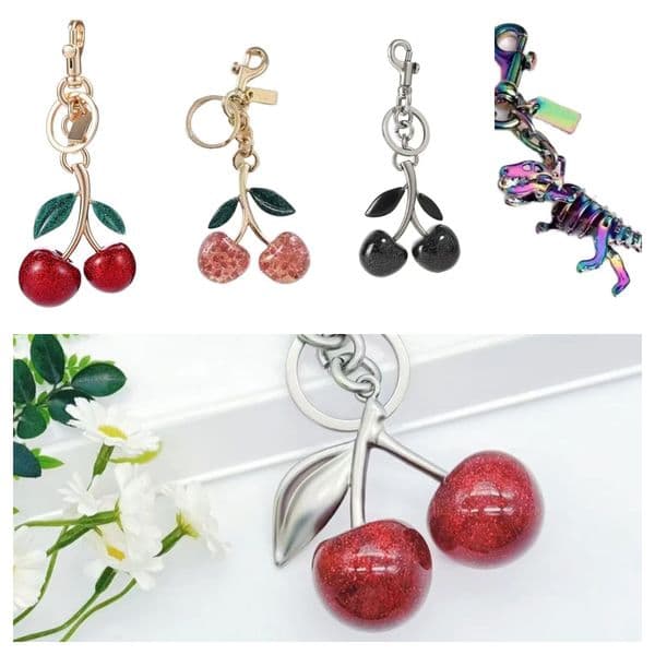 wallet keychain luxury designer chain charms purse red green black alloy fashion cute bag accessories small cherry charm key ring causal