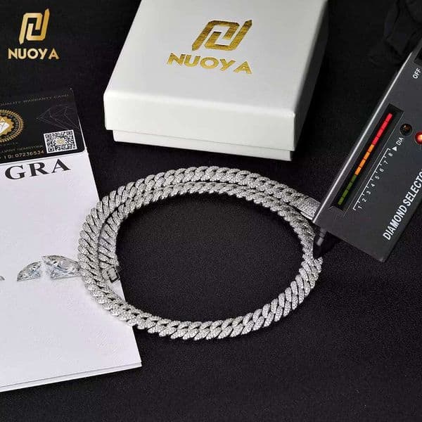 Noah 10mm Pure Sier GRA Certificate Two Rows VVS Silica Miami Cuban Chain Necklace