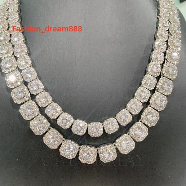 Hip Hop Jewelry 10mm 12mm Men Cluster Square Tennis Link Chain Necklace 925 Sterling Silver Iced Out Moissanite Diamond Chain