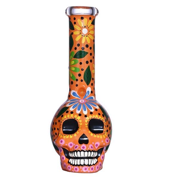 9.1in HippiesGlass,Hand Drawn Human Colorful Flowers Glass Beaker Bong,Cute Halloween Bong,Borosilicate Glass Water Pipe,Glass Hookah,Smoking Accessaries