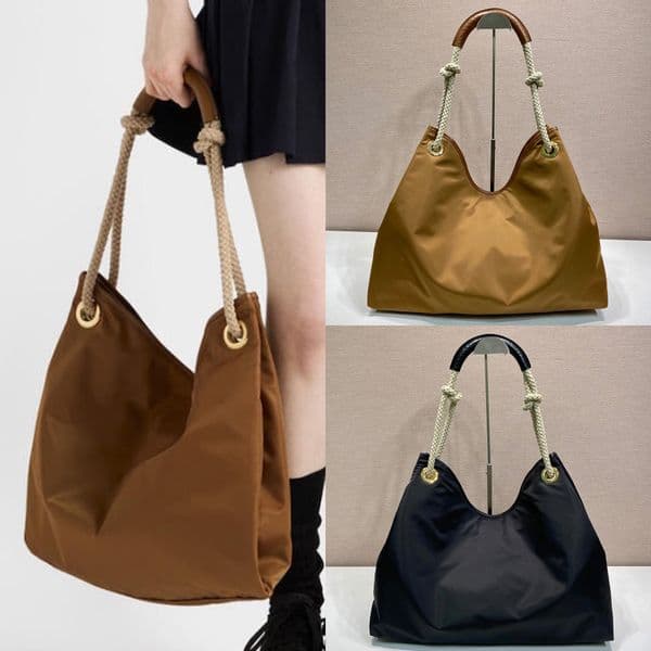 New 2025 Mariner Large Nylon Shoulder Bag Luxury Designer Golden Hardware Magnetic Closure Tote Bag Cord Leather Handle Handbag Zipper Pocket Clutch Bag Purse