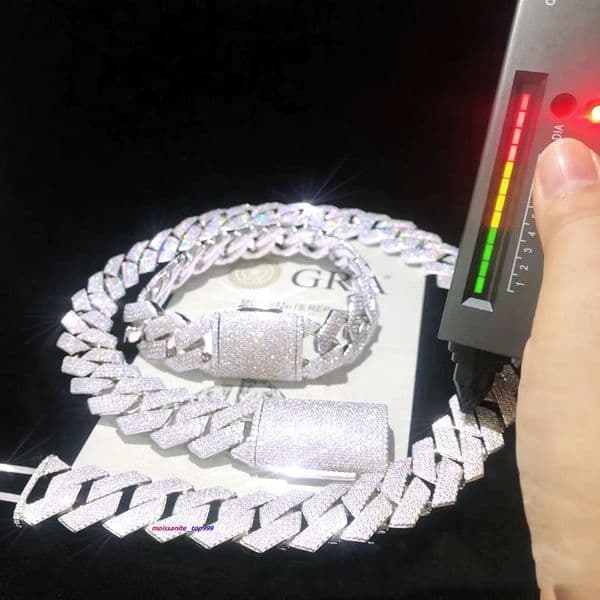 20MM Width Soild 925 Silver Iced Out Moissanite Cuban Chain Necklace for Men's necklace