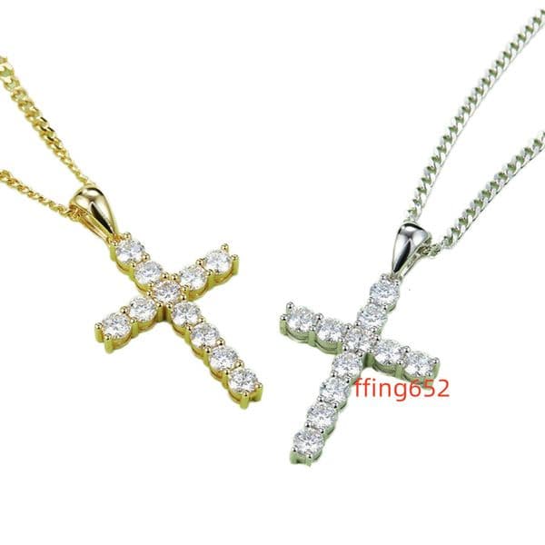 Women Men Silver Necklace Moissanite Chain Cross Pendant Necklace Hip Hop Jewelry Gift for Valentines Day
