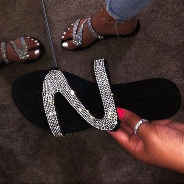 2025 New Designer Sandals Water Diamond Bottomed I Shaped Slippers For Women Comfortable Flat Bottomed Plus Size Fish Mouth Casual One Foot Shoes