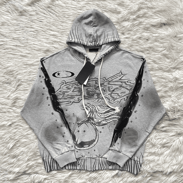 Grey Hoodie Mens Hip Hop Loose Hoodies Hoody Crewneck Pullover Streetwear