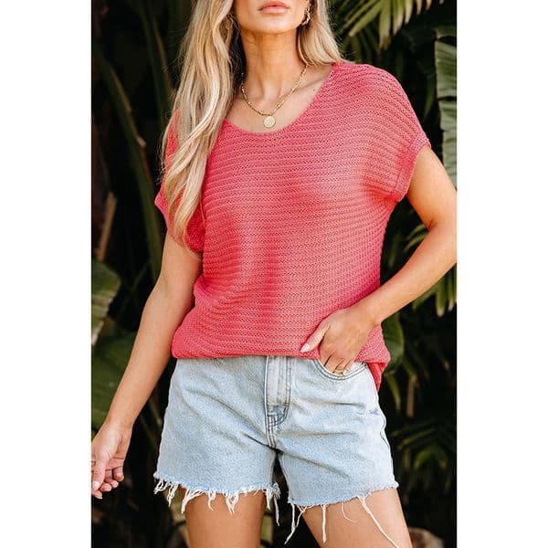 Summer New Solid Color Versatile Short Sleeve T-shirt for Women 2025 Casual Loose Knitted Hoodie Top