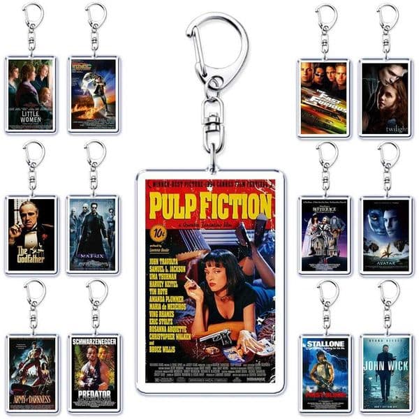 Classic movie accessories keychain bags pulp novels quick anger movies pendants keychains jewelry fan gifts X250318