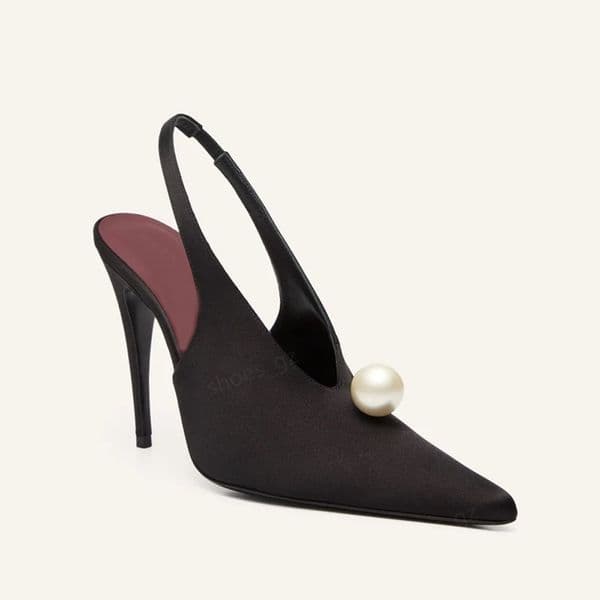 Magda Butrym Faux-Pearl flower Embellished satin Dress shoes Sandals heeled pumps Pointed Toes Slip-on designer high heel Women Evening Party Wedding shoes Size 35-42