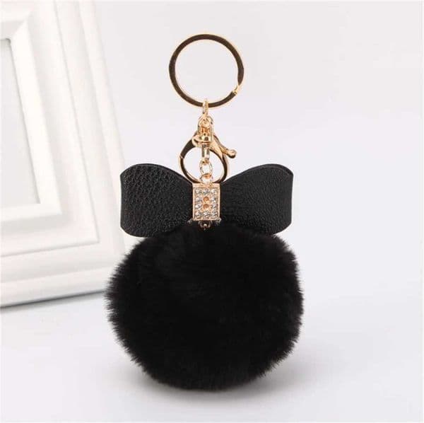 Fashion Pompom keychain creative PU bow keychain with shiny rhinestone womens handbag decoration car key holder accessories X250318