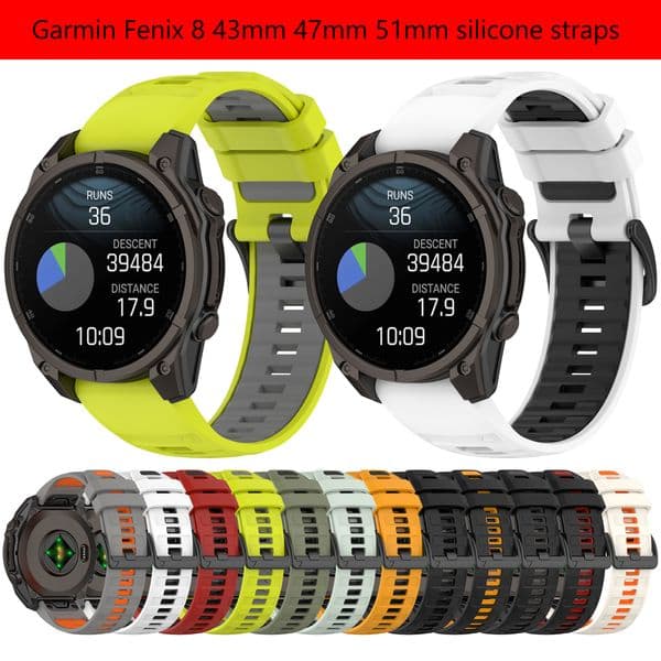 For Garmin Fenix 8 Straps QuickFit 26mm 22mm 20mm Watchband Fenix 8 51mm 47mm 43mm Silicone Bands 7 7X 6 6X 5 5X Enduro 3 2 Two-Tone Garmin Descent Replacement Bracelet