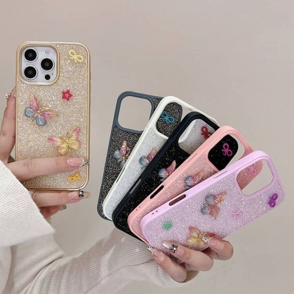 3D Butterfly Hard Cases For Iphone 17 Air 16 Pro Max 15 Plus 14 13 12 11 PC Soft TPU Bowknot Bling Glitter Sparkle Powder Bow Star Fashion Luxury Phone