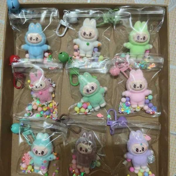 Plush 3.5/5cm Mini Anime Labubu Monster Keychain Cartoon Baby Walking Bag Small Pendant Silicone Accessories Kid Toy Girl Gift X250318