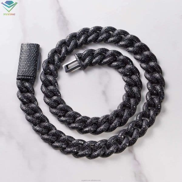 VVS Dia Iced Out 13mm S Sier Black Moissanite Necklace Mans Hiphop Cuban k Chain for Fashion Jewelry