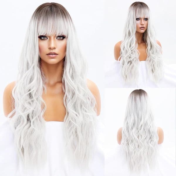 Long Sand Blonde Wig with Bangs Long Dirty Blonde Wavy Hair Wig for Women Wig Curly Synthetic Wigs for Girls Daily Party Use