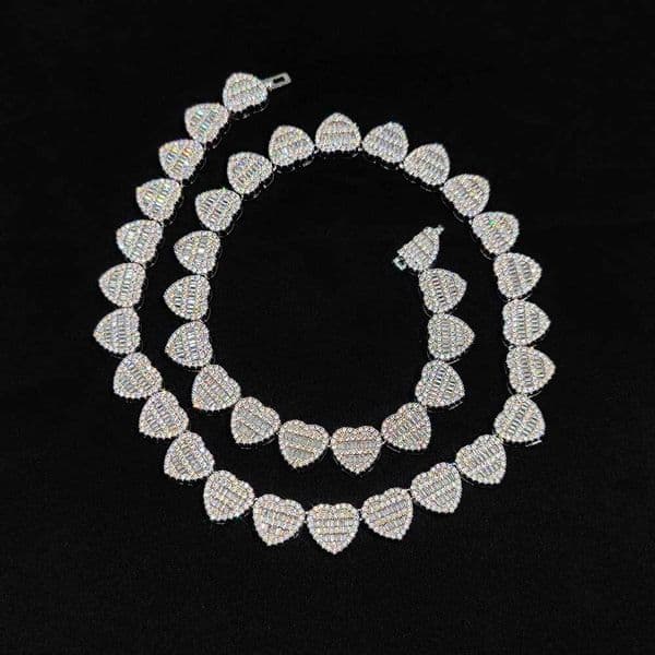 Hop 3 Hip Trendy Brass Zircon Custom For Men Heart Link Chain Necklace Iced Out Rock Jewelry