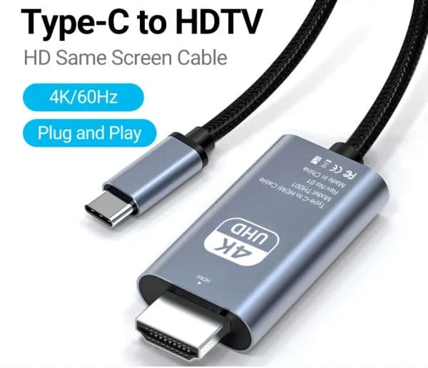 2m USB C To HDMI Cable 4K60Hz 6.6 FT Ultra High Definition 1080p USB 3.1 Type C HDMI Converter Screen Casting Cable For Home Office LL