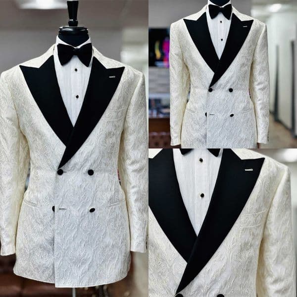 Simple Wedding Tuxedos Jacquard Double Breasted Men Suit Peaked Lapel 1 Piece Set Jacket Classic Groom Business Blazers Customized