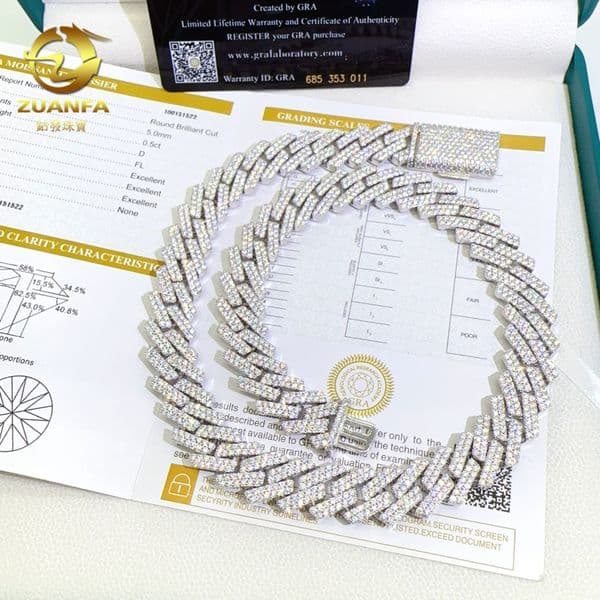 15mm full set Moissanite sterling silver S925 Cuban chain hip-hop fashion brand necklace jewelry