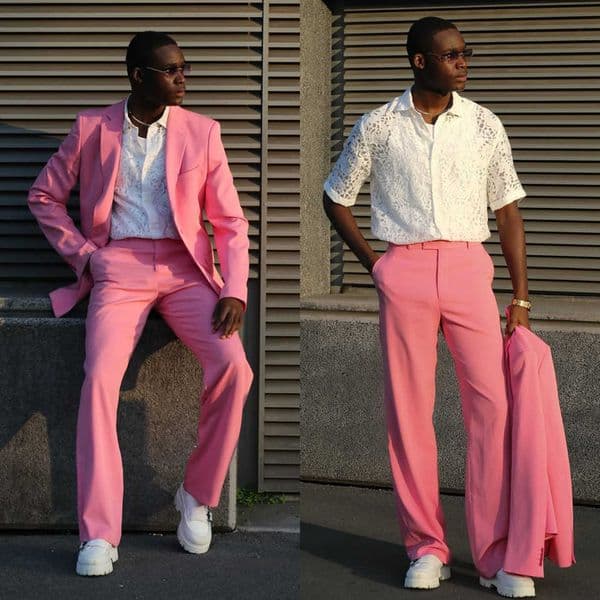 Hot Pink Mens Tuxedos Notched Lapel Double Breasted Party Birthday Groom Wear 2 Pieces Customized Cosplay Outfits