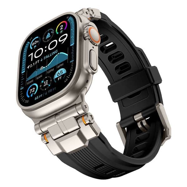 Rugged Silicone Strap for Apple Watch Band Series 10 46mm Ultra 49mm 45 44 42mm Stainless Steel Connector Sport Bracelet for iWatch Series 10 9 8 7 6 5 4 3 2 1 SE Wristband
