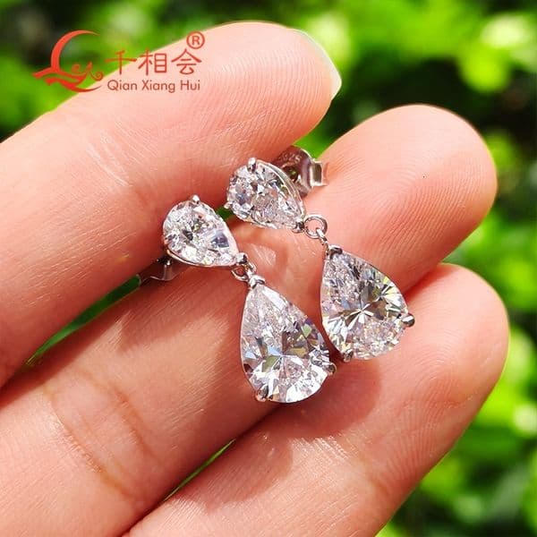 7x10mm 2ct 4x6mm 0.5ct pear shape 925 silver white color D VVS moissanite stone ear stud Earing gift dating women wedding